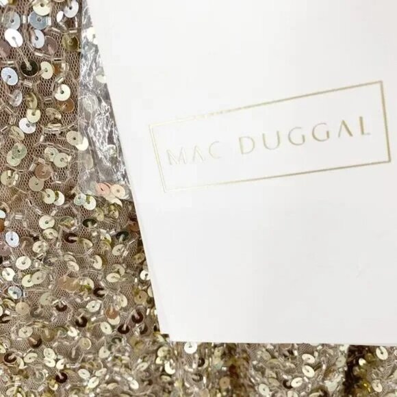 NWT MAC DUGGAL Dress 0 Evening Gown Sequin Ombre Gold Silver V Neck Slit #7968 - Picture 6 of 12